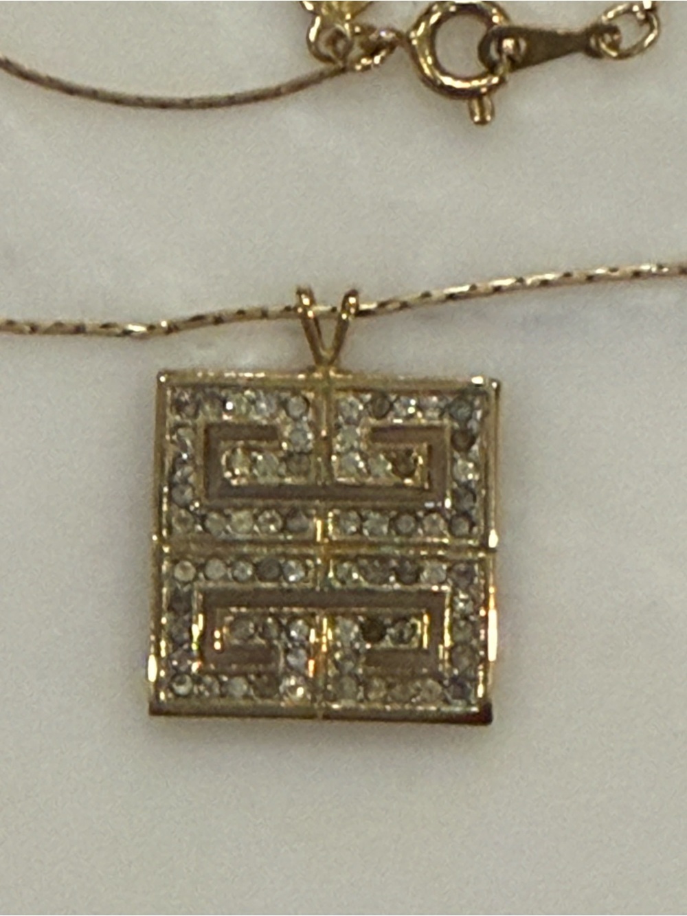 Givenchy Gold-Tone Square Pendant Necklace with Clear Stones